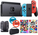 Nintendo Switch 32 GB Console with Neon Blue & Red Joy-Con (HACSKABAA) Super Mario Party + Kart 8 Deluxe for Switch + Steering Wheel Switch + Charging Dock + Carrying Case - Shop Video Games